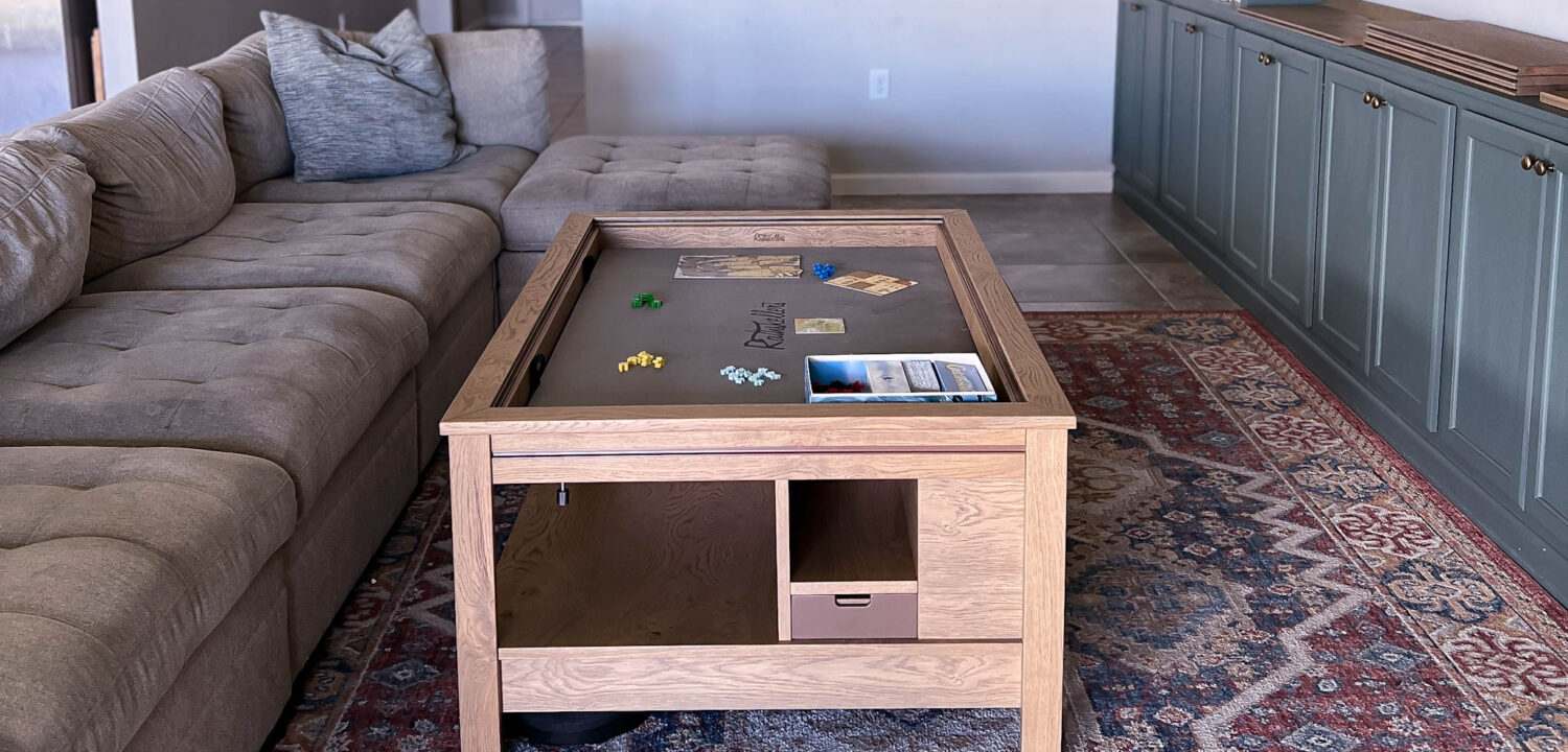 Hand Made Game Table W Removable Top / Cup Holders & Pull-Out